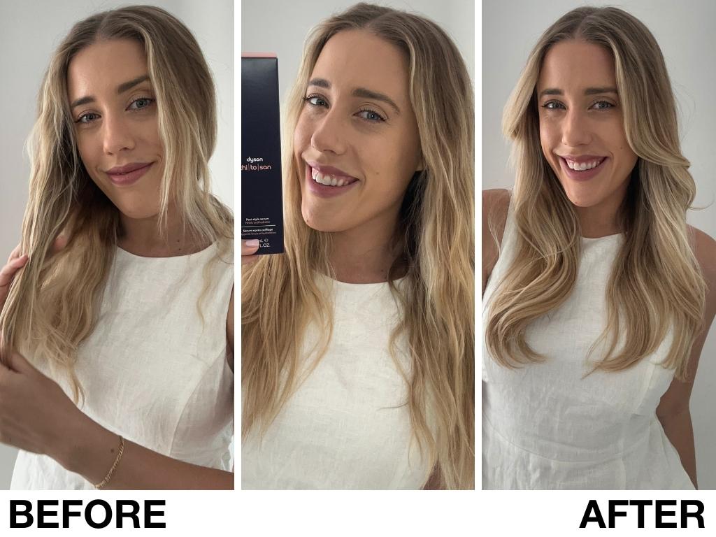 Claudia's hair before and after using. Picture: news.com.au/Claudia Coy.