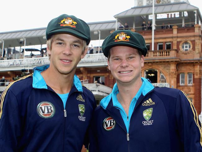 Steve Smith (right) makes his Test debut with Tim Paine against Pakistan at Lords in 2010.