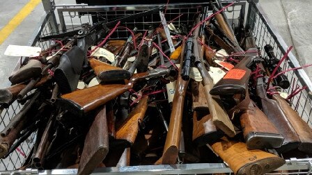 Many of the firearms found at the Brukunga property. Picture: SA Police