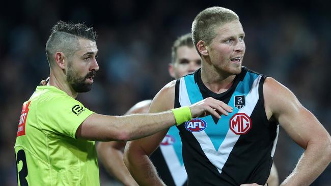 Defender Tom Clurey was outstanding in Showdown 49. Picture: Sarah Reed/AFL Photos via Getty Images