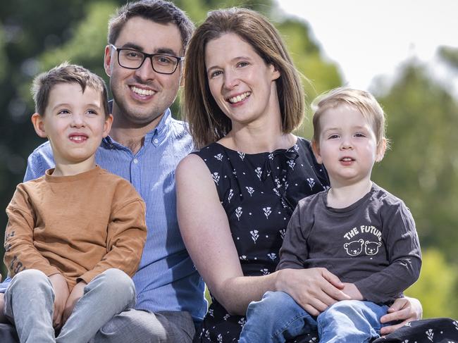 Karen and Chris Jones-Pidgely with sons Thomas, 4, and Alexander 2. Picture: Wayne Taylor