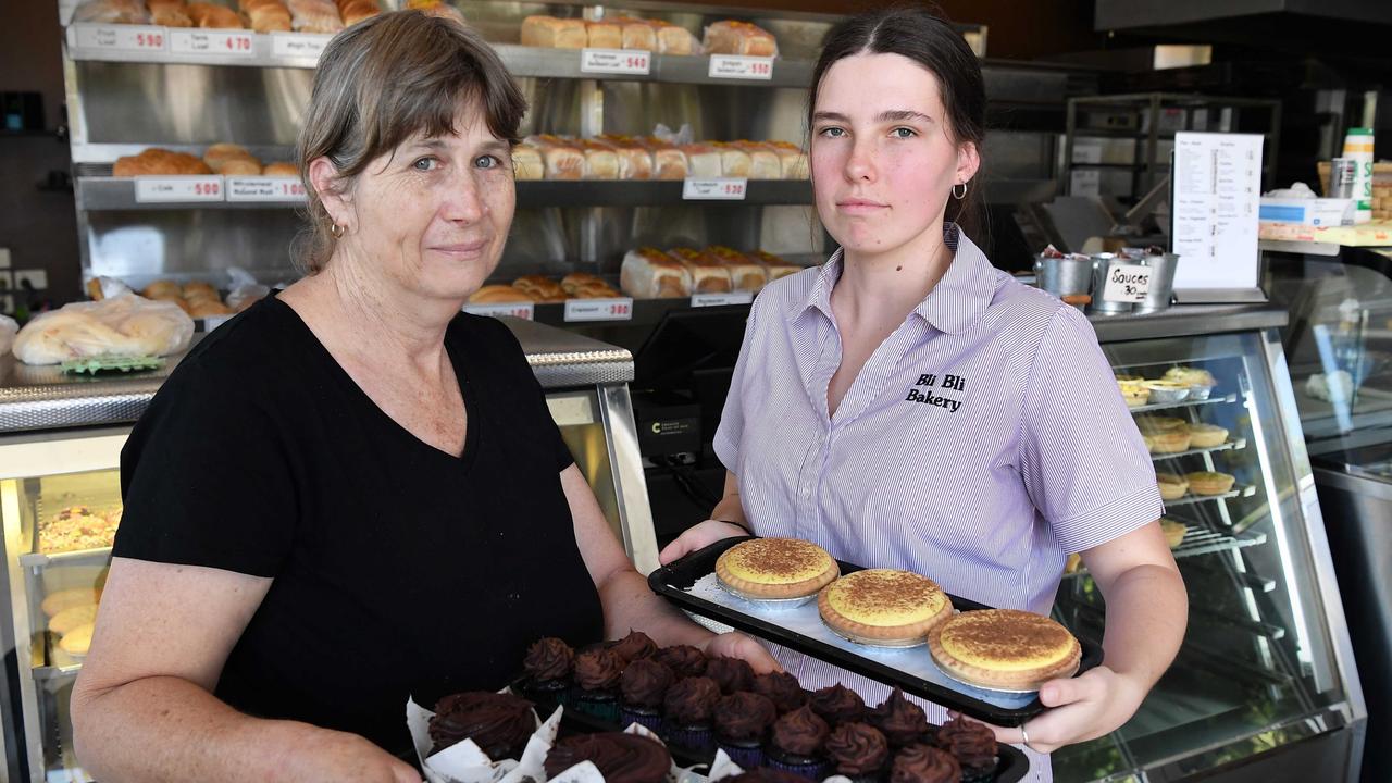 Owner of Bli Bli Bakery Liz Taylor and staff member Jess Robinson have noticed fewer customers since the bridge works started. Picture: Patrick Woods.