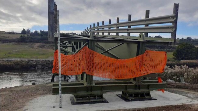 Incomplete abutments on an allegedly unauthorised bridge over the North Esk River constructed by Launceston Councillor Joe Pentridge, a.k.a. Joseph John Pintarich. Picture: TasCAT