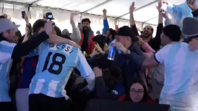 Argentina fans celebrate close win over France in World Cup