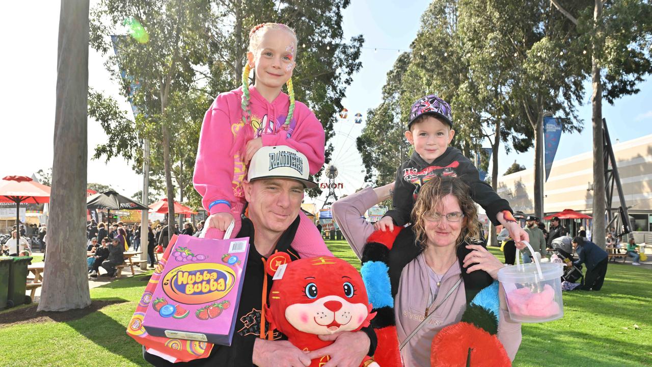 AUGUST 31, 2024: Matty Newman and Ainsley Hider enjoying the whole Royal Show experience with their children Laliah 7yo and Odin 4yo enjoying the Royal Show. Picture: Brenton Edwards