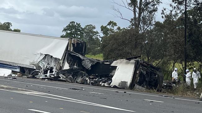 The Brisbane-based disaster victim identification squad was brought in to identify the truck drivers killed in a Bruce Highway crash near Maryborough which also claimed the life of a local man. Photo: Carlie Walker