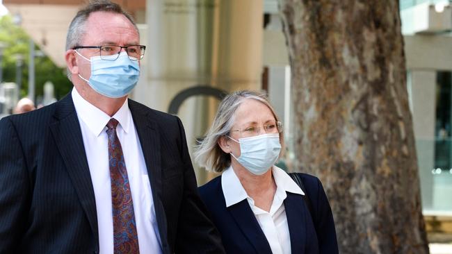 Former SA Labor MP Annabel Digance and her husband Greg outside the Adelaide Magistrates Court. Picture: NCA NewsWire/Brenton Edwards.