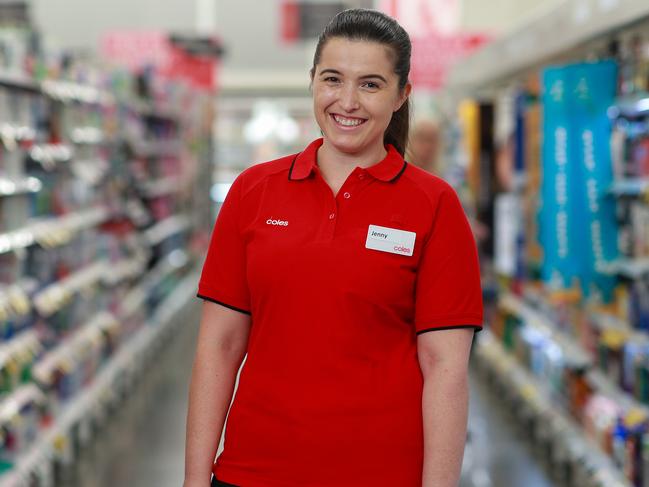 Jenny Dunworth was one of many flight attendants let go from her job and is now employed with Coles, Kirrawee. Picture: Justin Lloyd