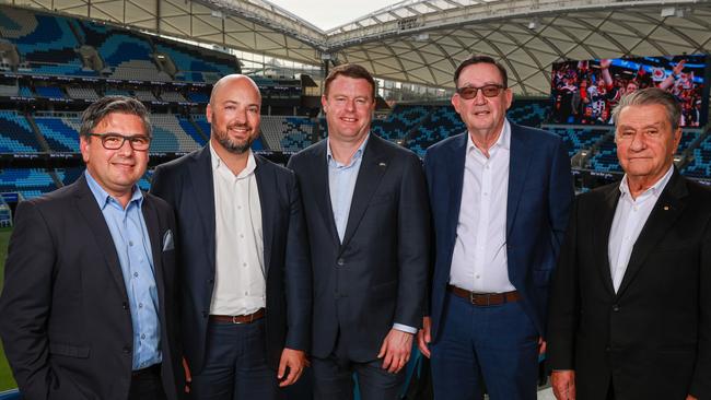 Daily Telegraph. 08, September, 2022.NRL chiefs, Dino Mezzatesta, Jim Sarantinos, Blake Solly, Brian Fletcher and Nick Politis, at the Daily Telegraph NRL Finals Lunch, at Allianz Stadium, Moore Park, today.Picture: Justin Lloyd.