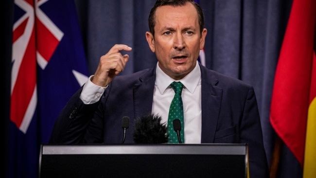 Western Australia Premier Mark McGowan has made the booster shot mandatory for all those working in industries with vaccine mandates in place. Picture: NCA NewsWire / Tony McDonough