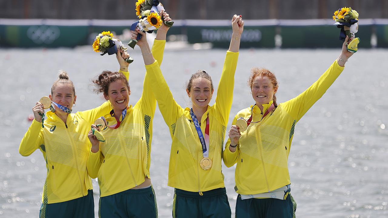 Rosemary Popa (second left) was part of the Aussie women’s coxless fours gold medal win.