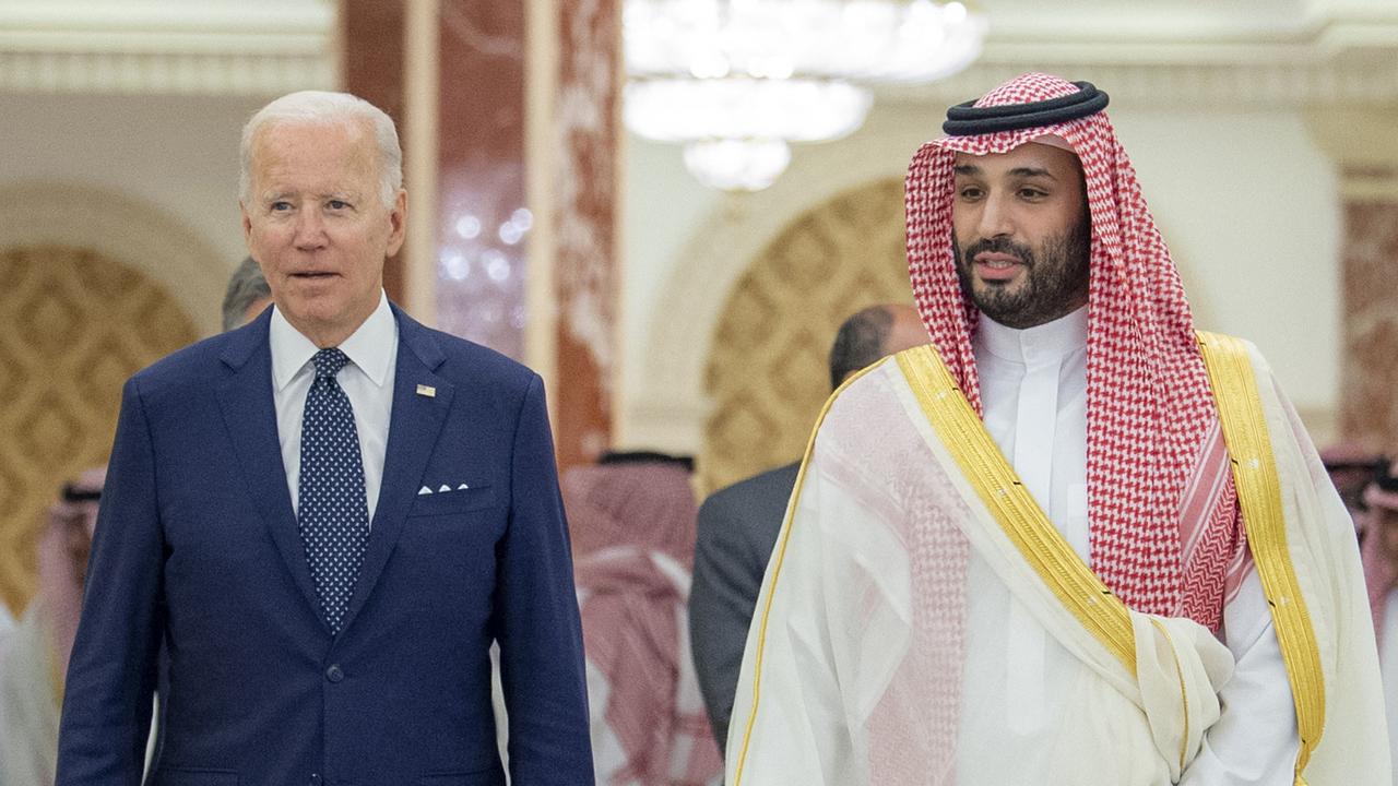 US President Joe Biden and Saudi Crown Prince Mohammed bin Salman (R) walking at Al-Salam Palace in the Red Sea port of Jeddah. Picture: Bandar Al-Jaloud.