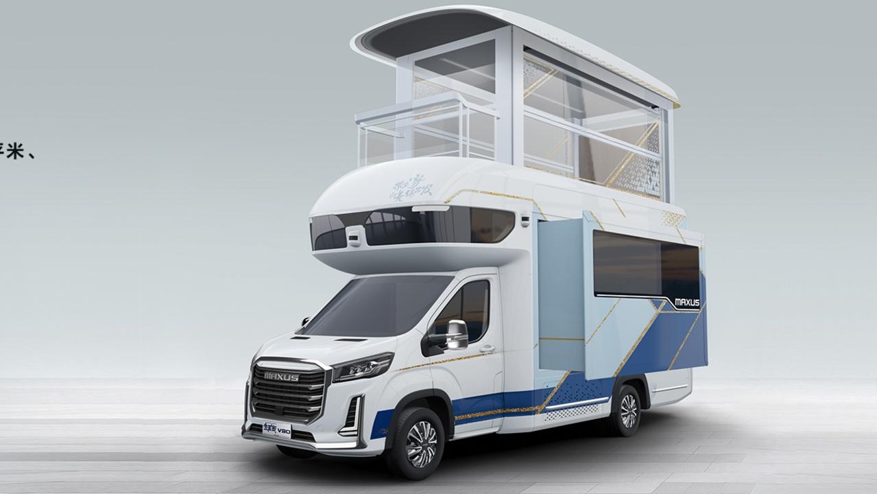The Maxus V90 Villa Edition motor home extends into two storeys when parked.