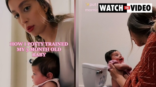 Mum toilet trains her three-month-old baby