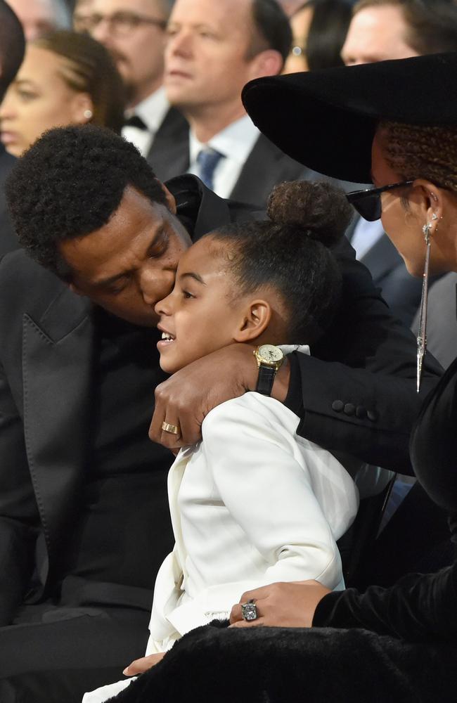 Beyonce, Jay Z and daughter Blue Ivy Carter during the 60th Annual GRAMMY Awards at Madison Square Garden on January 28, 2018 in New York City. Picture: Getty