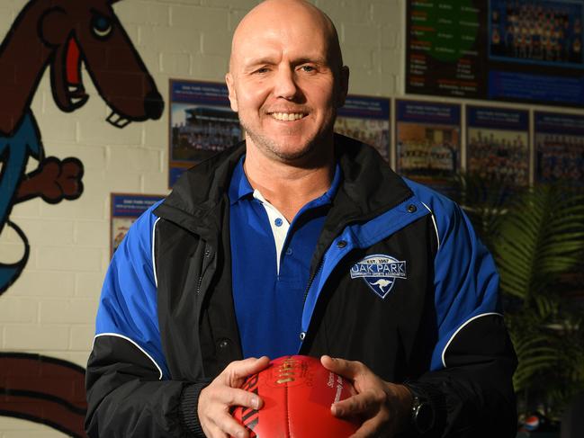 Oak Park coach Todd Clark poses for a photograph at Oak Park Football Club, Melbourne, Sunday, September 15, 2019. Clark is the new coach at Oak Park Football Club. (AAP Image/James Ross) NO ARCHIVING