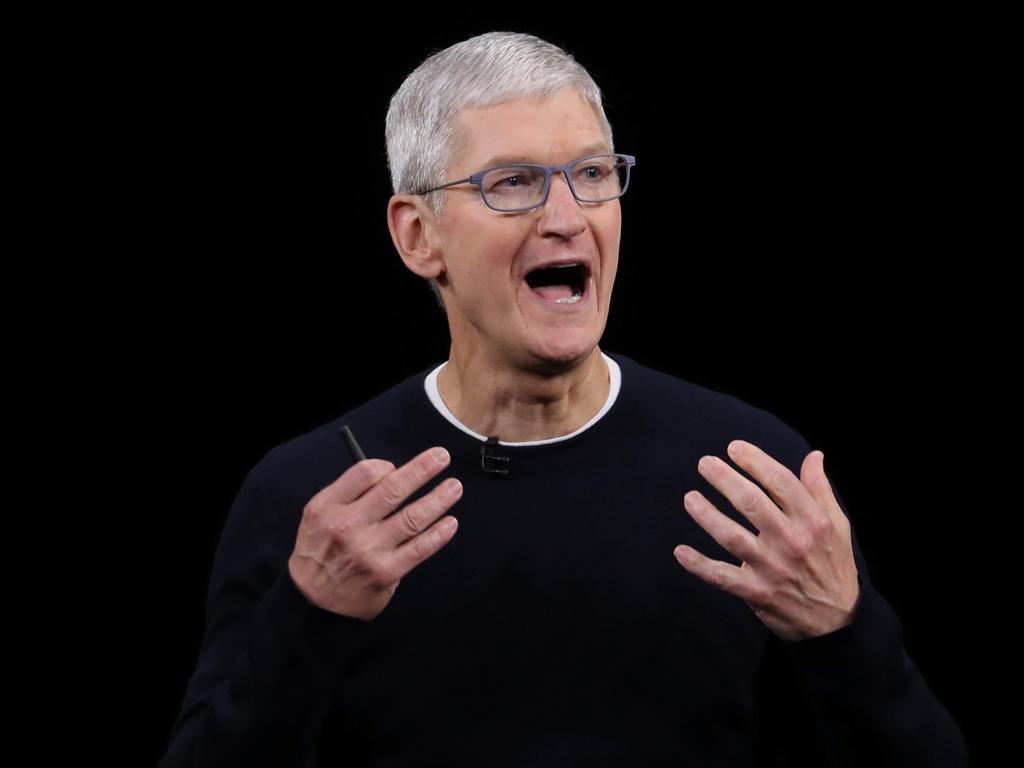 Apple CEO Tim Cook delivers the keynote address during the special launch event. Picture: AFP