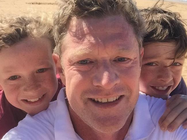 Lincoln Parker, who is still a preselection candidate for the Liberal Party in the federal seat of Warringah, with his sons Henry (right) and Jackson. Picture: Supplied