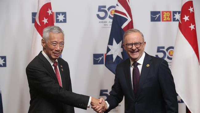 Prime Minister of Singapore Lee Hsien Loong and Prime Minister Anthony Albanese at the 2024 ASEAN-Australia Special Summit in Melbourne. Picture: NCA NewsWire / David Crosling