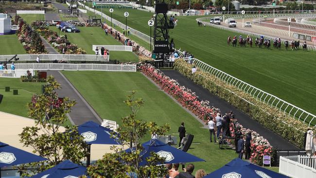 An all but empty Flemington racecourse as Twilight Payment wins the 2020 Melbourne Cup. Picture: Alex Coppel