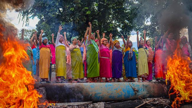 Women protesters shout slogans during a 48-hour general strike in Imphal, India, as they demand restoration of peace in the northeastern state of Manipur after ethnic violence. Picture: AFP