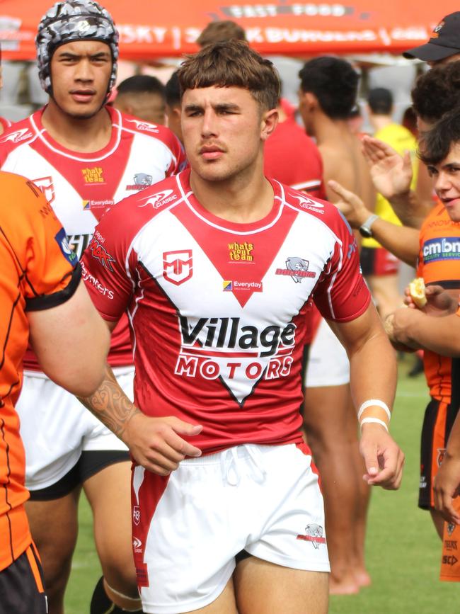 Zac Garton runs out for the Redcliffe Dolphins.