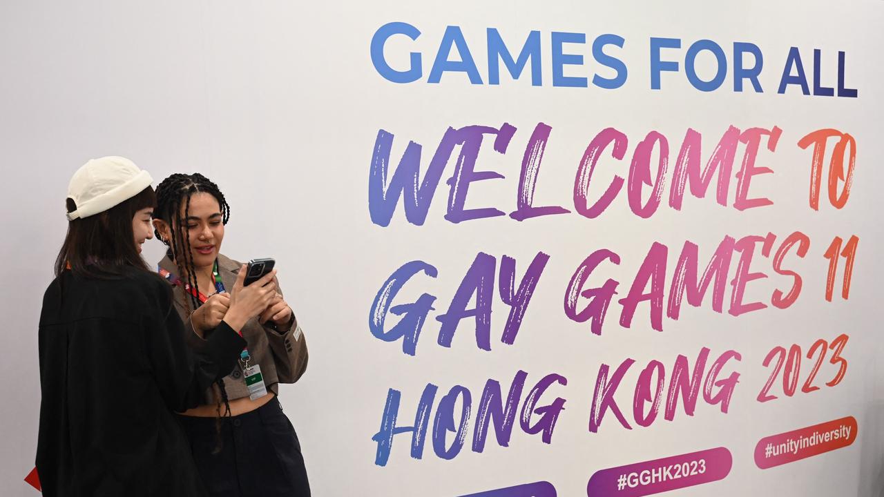 Thai singer Silvy Pavida Moriggi a press conference ahead of the Gay Games. Picture: Peter Parks/AFP