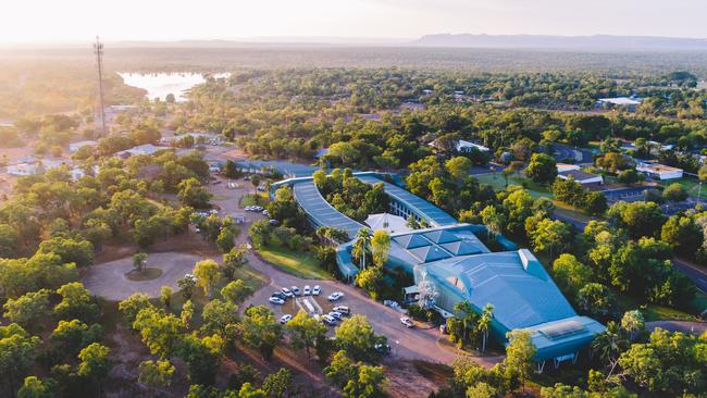 An aerial view of Jabiru, with the Mercure Kakadu Crocodile Hotel at its centre. Picture: Tourism NT/Salty Wings