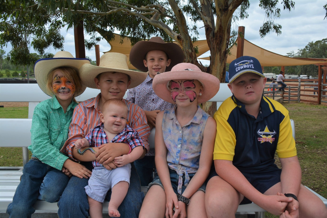 The Wicks and Downie families with Jed Brown at the Cooyar Show 2020. Picture: Kate McCormack