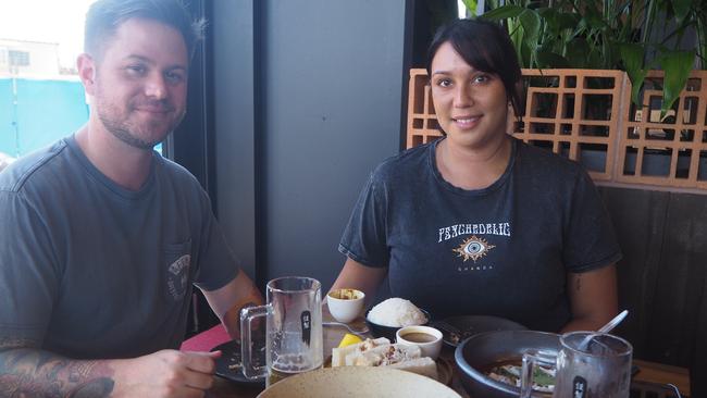 Nick and Natalie Kaminski at the opening day of Giddy Geisha at the Maroochydore CBD.