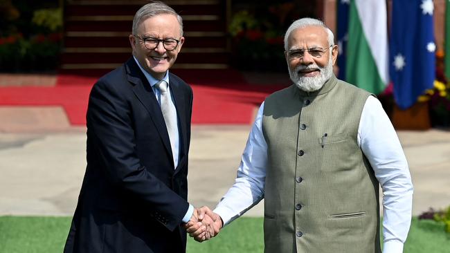 Anthony Albanese with Indian Prime Minister Narendra Modi in New Delhi. India will join Talisman Sabre for the first time in 2023. Picture: AFP