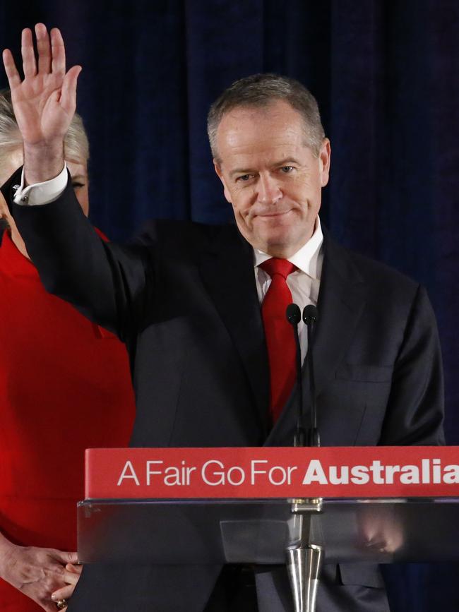 Bill Shorten on election night during his speech to supporters. Picture: David Caird