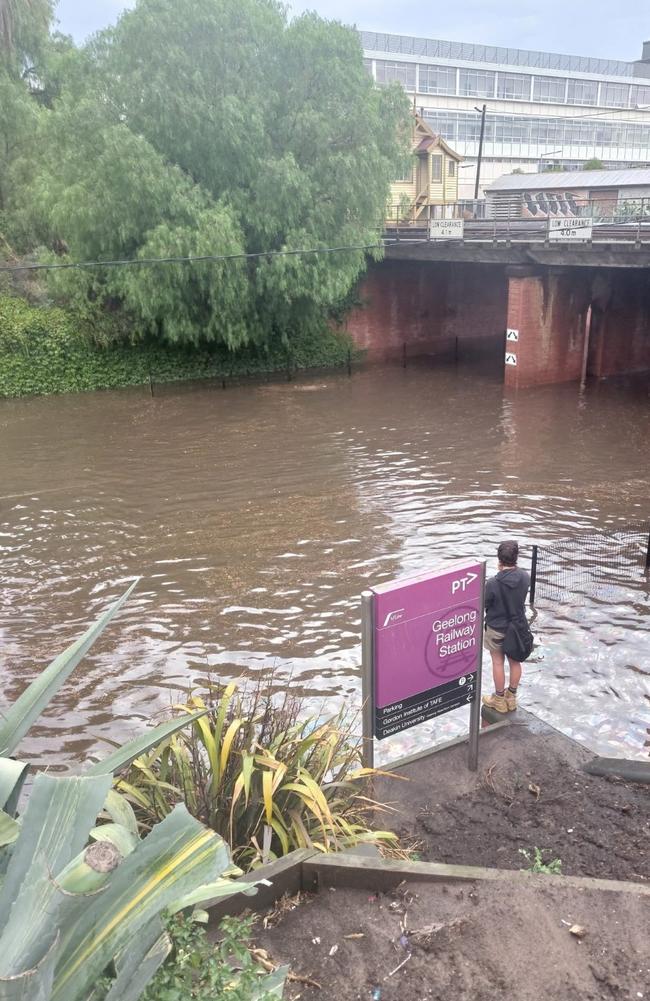 Flash flooding closed roads across Geelong. Source: Facebook