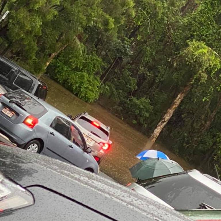 The scene at the Arundel State School car park this morning. Picture: Denise Barker