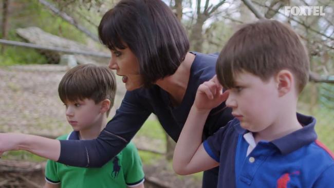 Lisa Oldfield with her sons Bert (left) and Harry (right) on the first episode of the Real Housewives of Sydney.