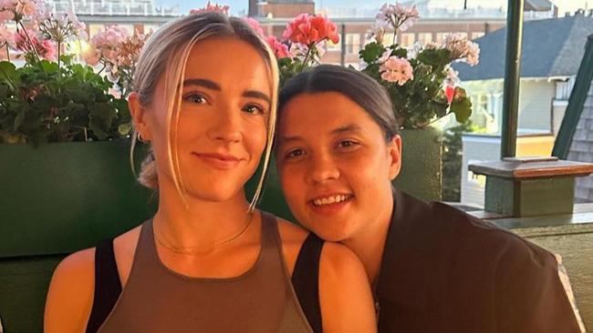 Matildas star Sam Kerr is reportedly engaged to Kristie Mewis. The couple confirmed the news in an exclusive interview, after Kristie was spotted wearing a stunning engagement ring in recent weeks. Picture: instagram (https://www.instagram.com/p/Cyy0YrygZkC/?hl=en&img_index=9 / https://www.instagram.com/p/CzdEZmfPDOk/?img_index=3 / https://www.instagram.com/samanthakerr20/?hl=en)