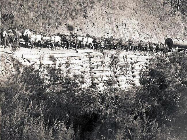 HISTORIC TIMES: Horse teams travelling up the Razorback ridge near the township of Mount Morgan. Picture: Engineers Australia