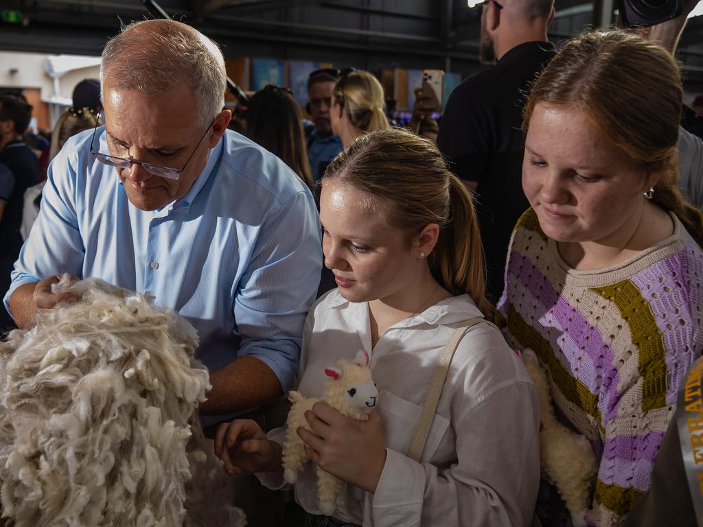 Prime Minister Scott Morrison with his children Abbey and Lily at the Royal Easter Show. Picture: Jason Edwards