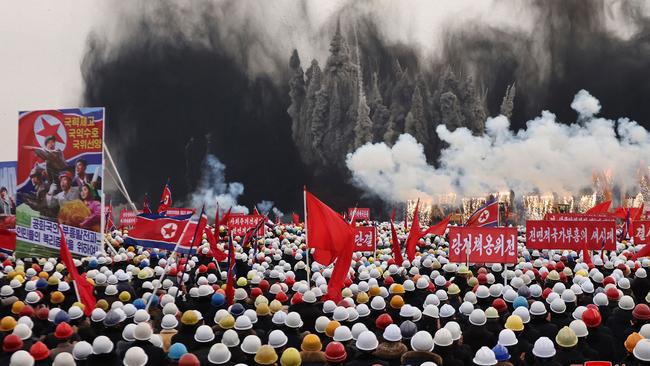 This picture taken on February 23, 2024 shows a ground-breaking ceremony for the third-stage construction project to build 10,000 flats in the Hwasong area of Pyongyang. Picture: KCNA via KNS/AFP