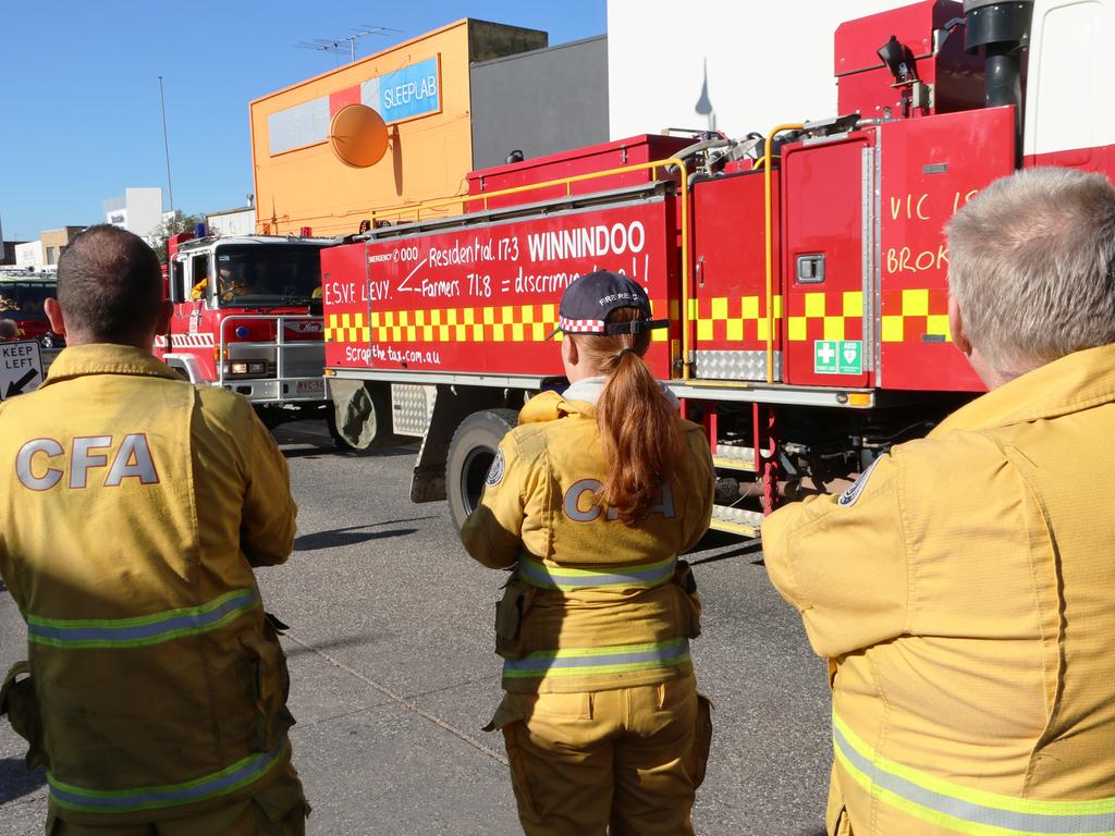 Protesters from all over Victoria are calling for an end to the emergency services levy. Picture: NewsWire/ David Crosling