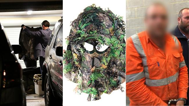 Troy Stephen Johnson arrested, and the camouflage suit he allegedly wore.