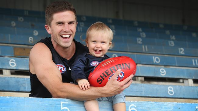 Marc Murphy with son, Max, at Ikon Park. Picture: David Caird