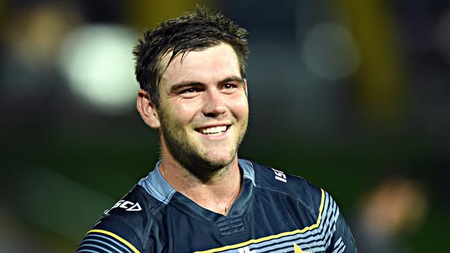 North Queensland Cowboys v Sydney Roosters from 1300 Smiles Stadium, Townsville. Cowboys Kyle Feldt after the win. Picture: Zak Simmonds