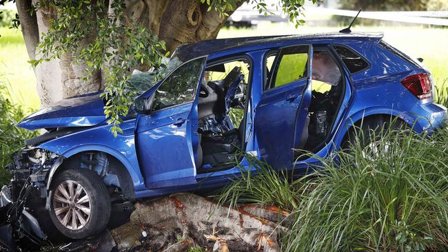 This car landed into a tree. Picture: Sam Ruttyn