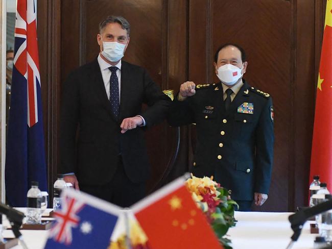 Defence Minister Richard Marles meeting with China's Defence Minister Wei Fenghe. Picture: AFP