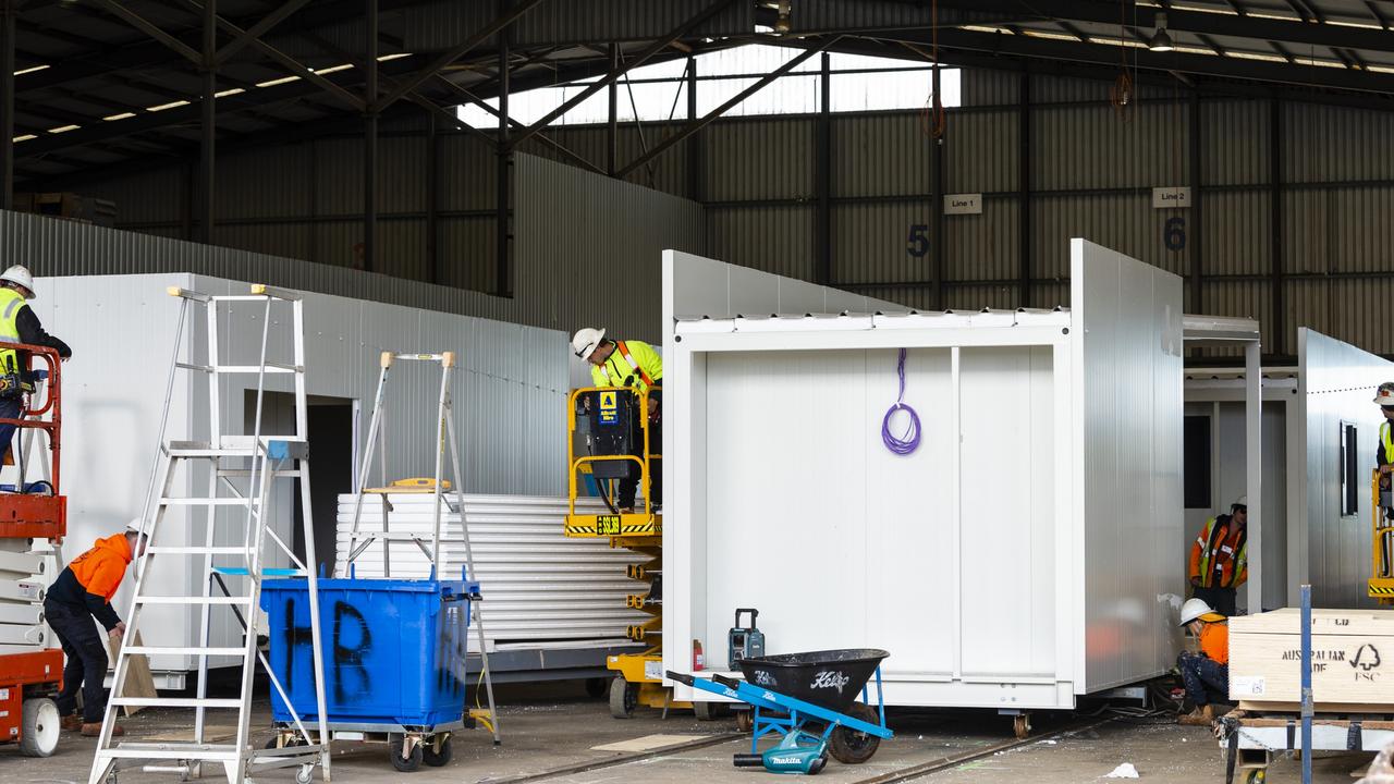 Hutchinson Builders in Toowoomba construct modular housing to support flood victims in Lismore, Tuesday, June 7, 2022. Picture: Kevin Farmer