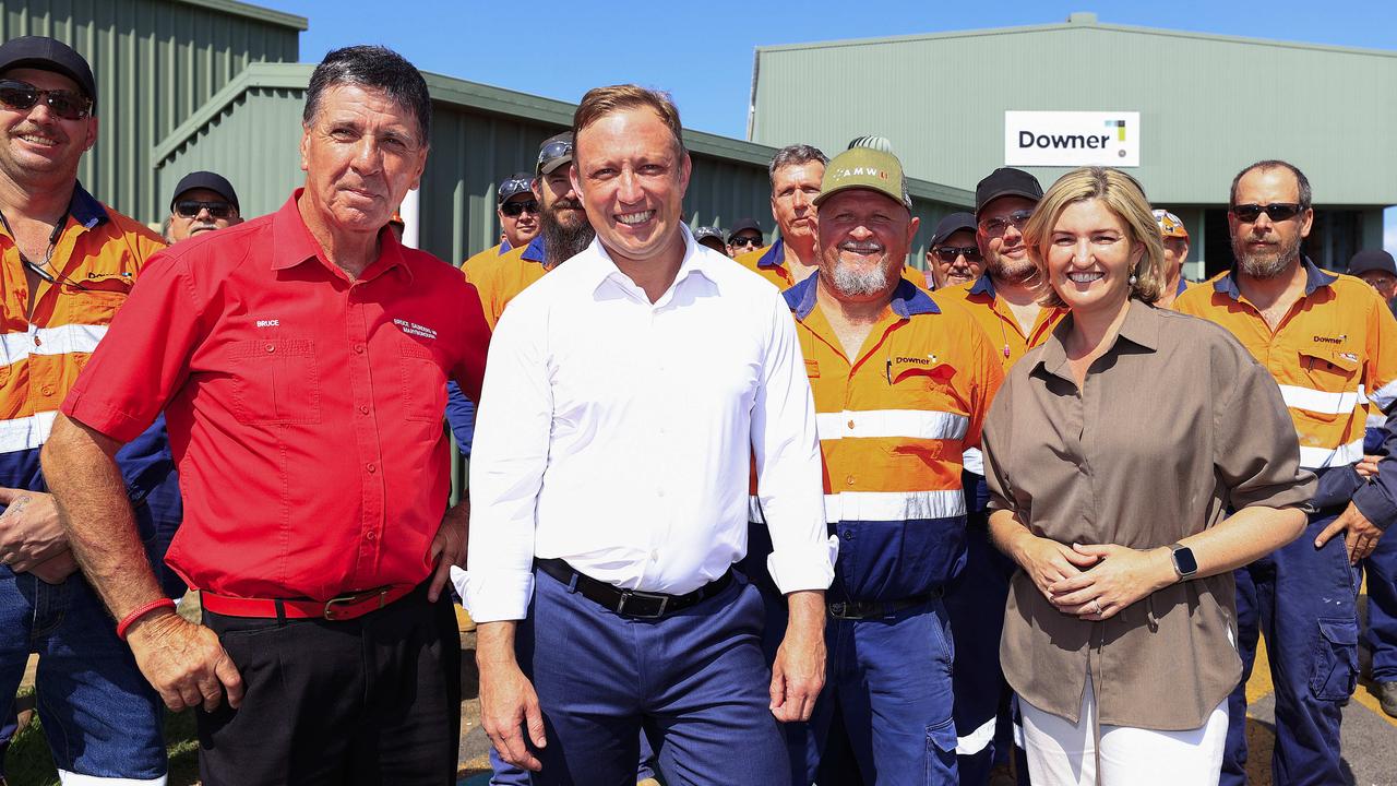 Maryborough MP Bruce Saunders with Premier Steven Miles at Downer on the election trail with Shannon Fentiman. Photo: Adam Head