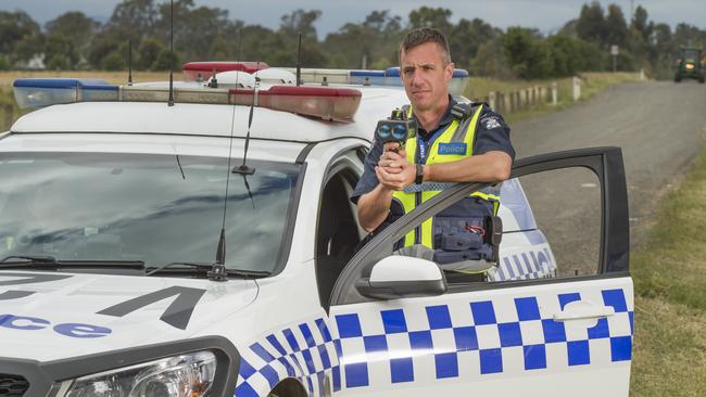 Sergeant Steve Cuxson at Masons Rd where residents have been lobbying for something to be done about the road. Picture: Rob Leeson