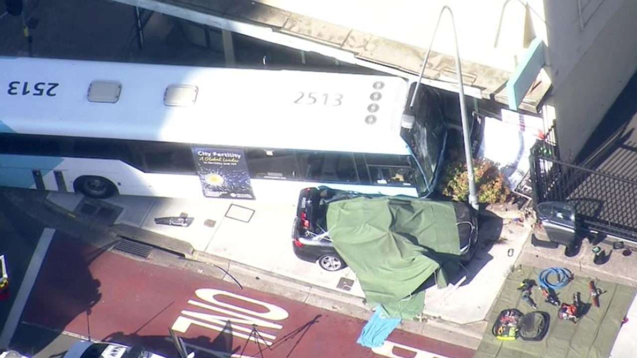 A bus and a car collided in Parramatta, killing a woman. Picture by ABC News.