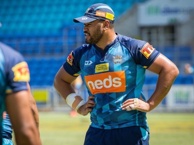 Lisone and the Titans will take on the Broncos tonight. Picture: Gold Coast Titans Media